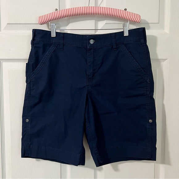 Carhartt Force Shorts Womens SZ 12 Original Fit Dark Blue Work Cuffed/snap BS213 - Picture 1 of 7